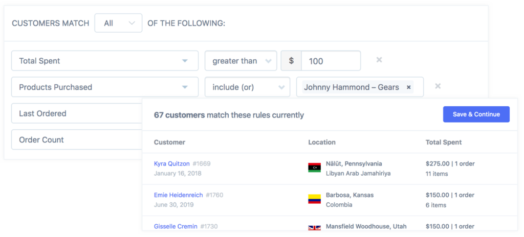 Skjermbilde fra Metoric  engage segmenting