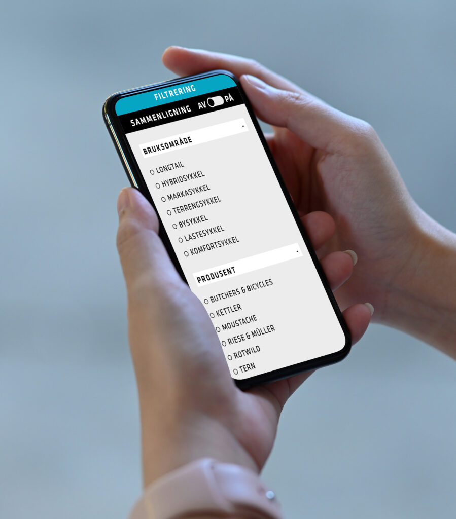 filtrering av produkter på Evo Elsykler webbutik