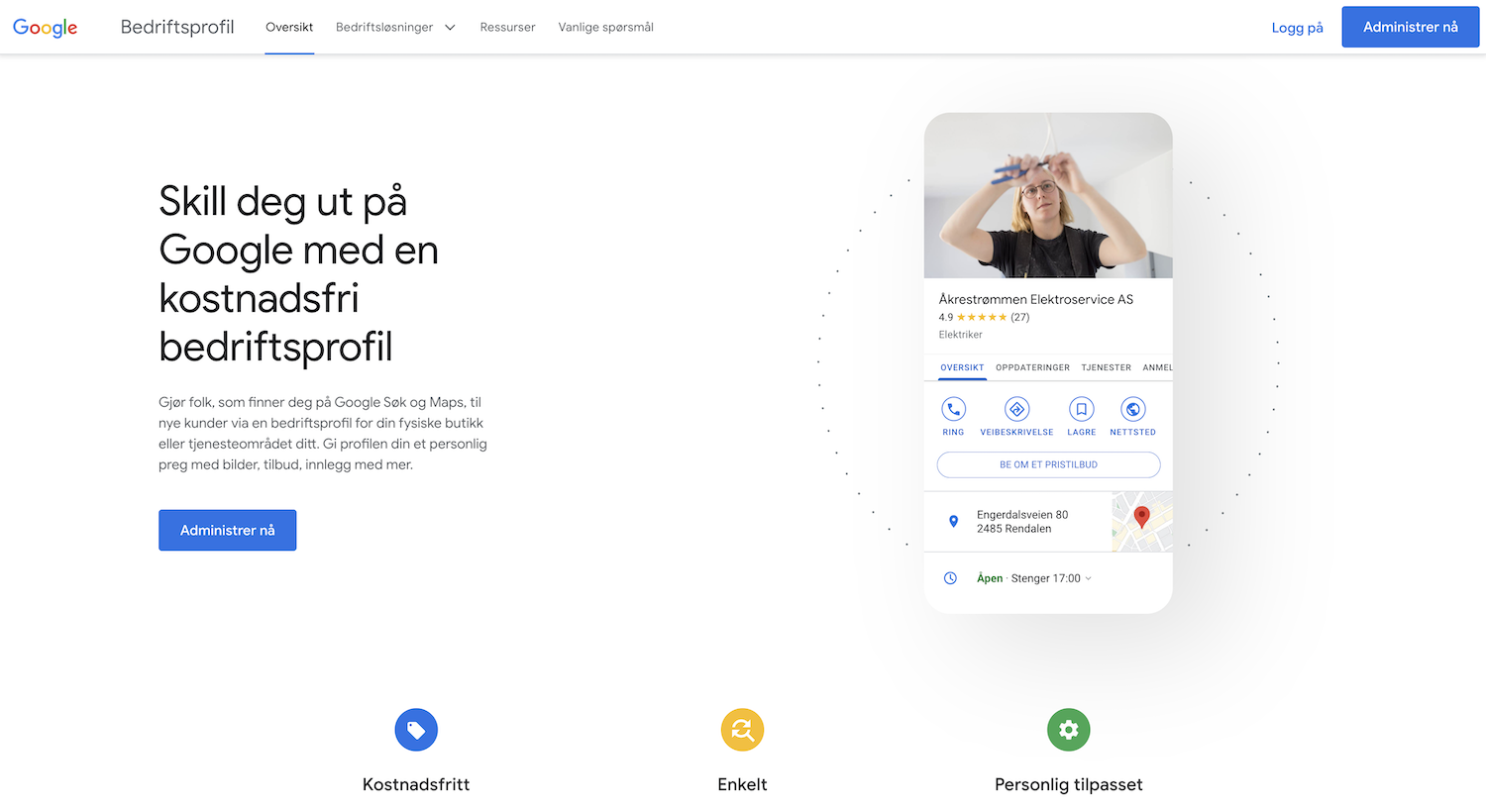 skjermbilde av google bedrift